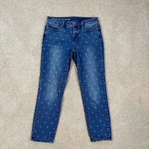 Talbots Flawless Slim Ankle‎ Jeans 2P Blue Denim Anchor Print Nautical Coastal